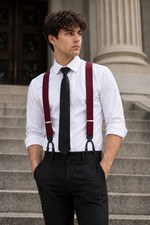 Suspenders Burgundy Medal Ribbon Black Leather Fitting Goldtone Hardware England