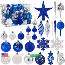 Tngan 130 Pcs Blue, Silver  White Christmas Ball Ornaments, Shatterproof 012