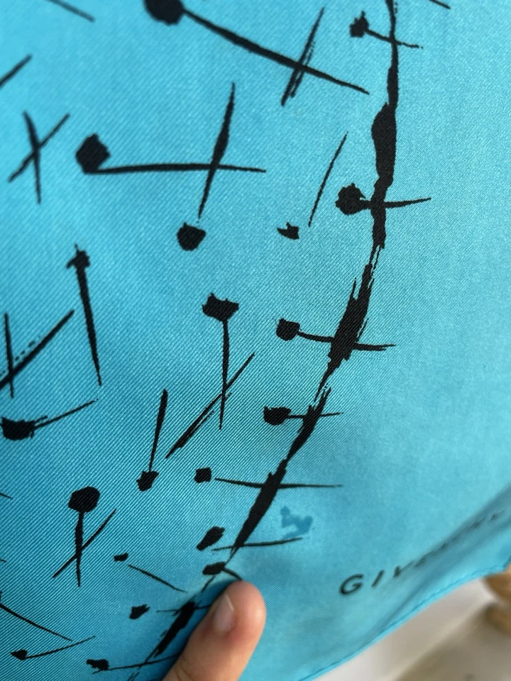 Givenchy Silk Scarf Blue Cactus Print Graphic Minimalist Modern France#A28 - Image 3 of 4