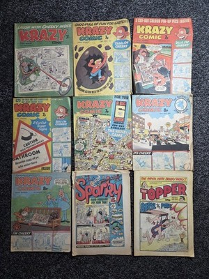 Vintage Krazy Comic Job Lot 1970s 7 Issues Plus Sparky & Topper - 9 Comics Total