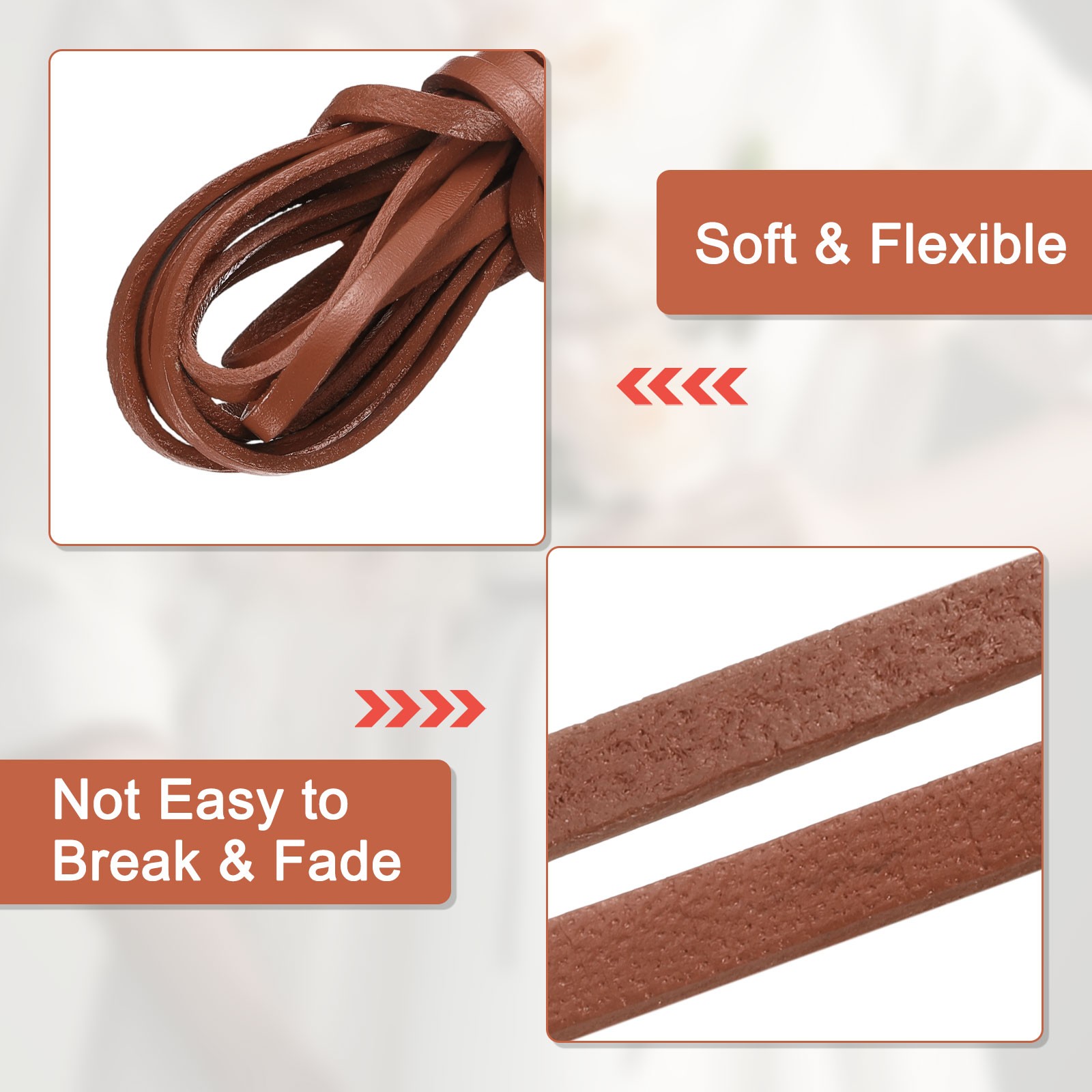 Flat Leather Cord, 3.3 Yard 4mm Leather String Strips for DIY Crafts Deep Brown