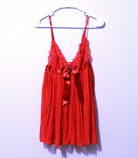 Y2K Vintage Victoria's Secret Red Babydoll Lingerie Dress sz Medium w Ribbon Tie