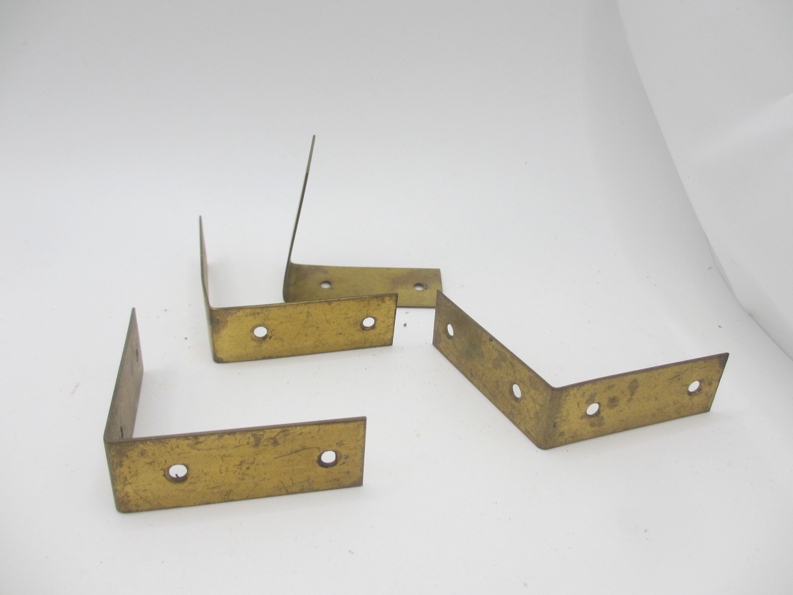 Vintage Brass Box Corners Mounts Hardware Bumpers Guards Trunk Edges Old Straps