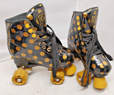 RD Roller Derby BLACK GOLD Polka Dot Inline Skates Girls ADJUSTABLE Size 12-2