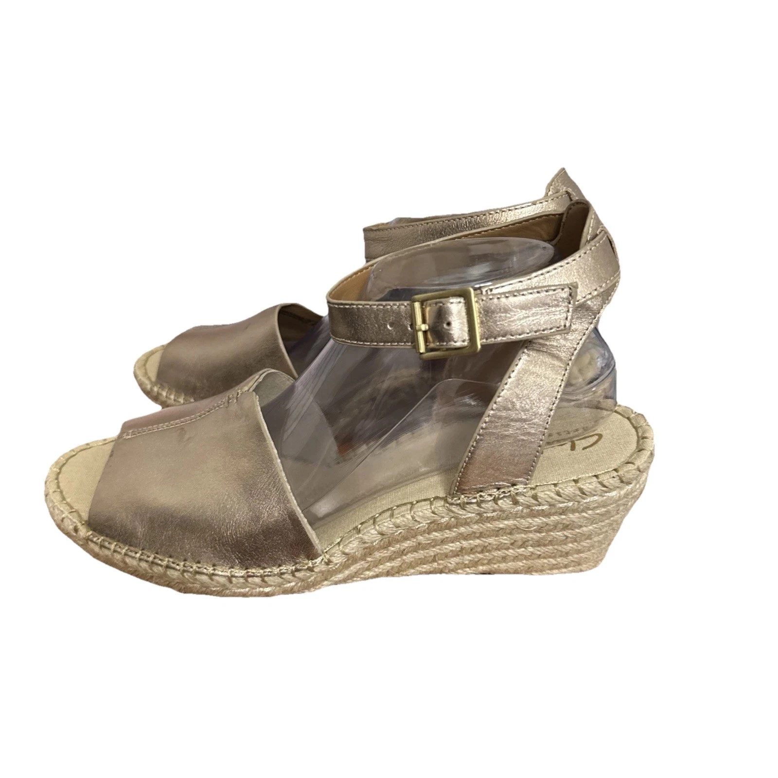 Sandalo donna Clarks pelle artigianale Petrina Selma oro espadrillas zeppa 11M