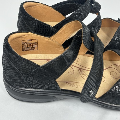 NRevere Geneva Comfort Sandals Size 9W 40W Black Lizard Leather EUC - Picture 9 of 11