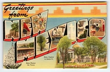 Vintage Greetings From New Mexico Linen Postcard State Capitol Yucca