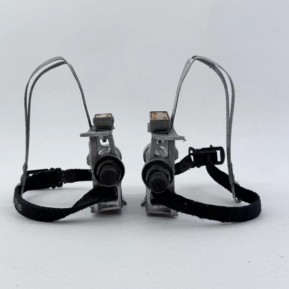 Vintage SR SP-155 Road Bike Pedals 9/16" Christophe Toe Clips Straps Silver A30 - Image 2 of 4