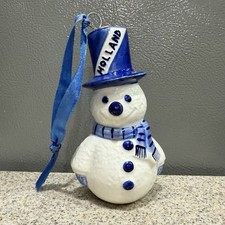 Muñeco de nieve azul holandés Delft Holanda de colección con sombrero de copa adorno de Navidad 5” ¡EXCELENTE ESTADO USADO!