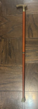 Vintage Walking Cane Solid Brass Handle Wood Shaft Rubber Tip 34 - wood split
