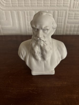 Russische Sychev Parian Ware Büste von Leo Tolstoi Dulevo Porzellanfabrik