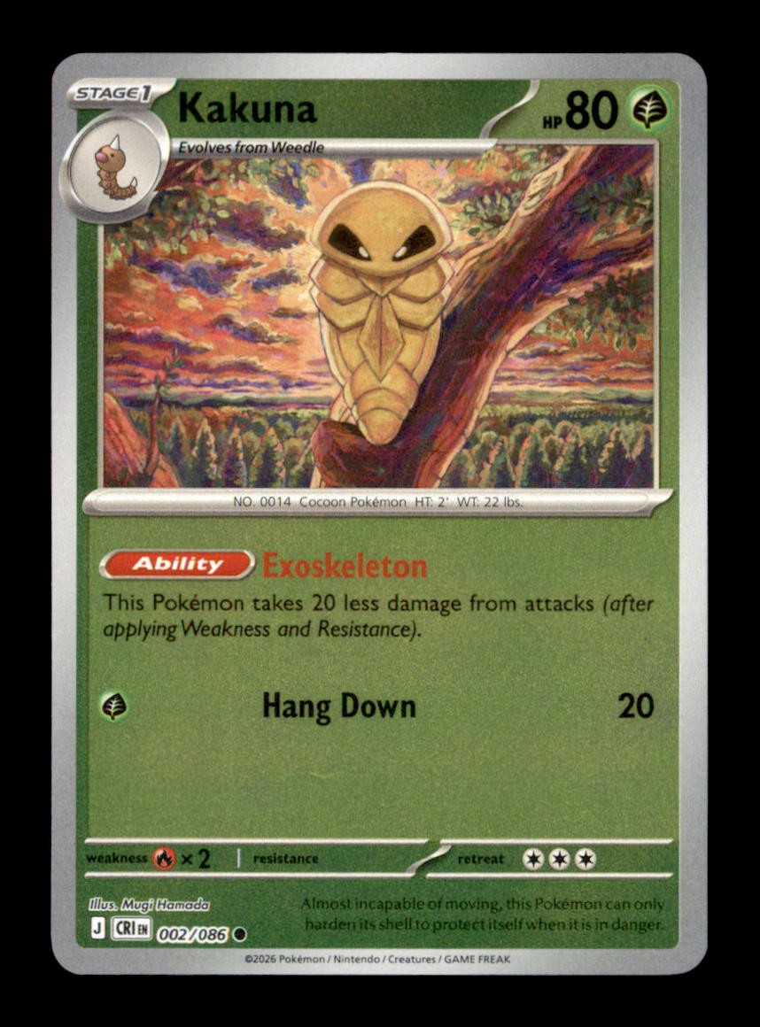 Kakuna 002/086 Common Chaos Rising Pokemon Reverse Holo Near Mint