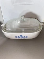 Vintage Corning Ware Blue Cornflower 10" Casserole P-10-B Dish +Clear Lid EUC
