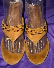 Vintage FRYE BOOTS 1970s Saddle Leather sandals 8 Wood Platform heels shoes