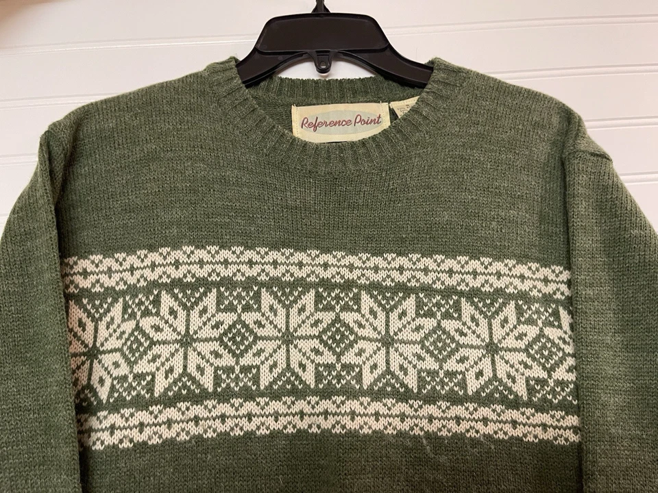 Suéter de Lana Punto de Referencia Vintage Talla Pequeña Copos de Nieve Invierno Navidad  Foto 4 de 4