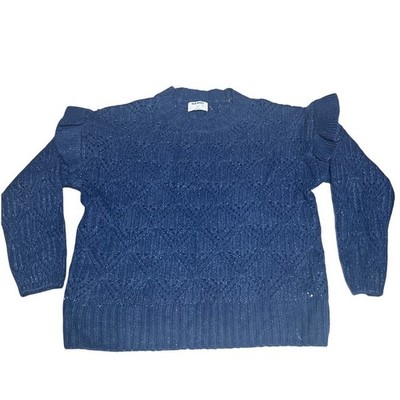 Old Navy Navy Blue Textured Knit Ruffle Shoulder Sweater Size L