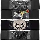 Kreepsville Black Waist Elastic Belts Elvira Dagger Bat Halloween Pumpkin 3 Size