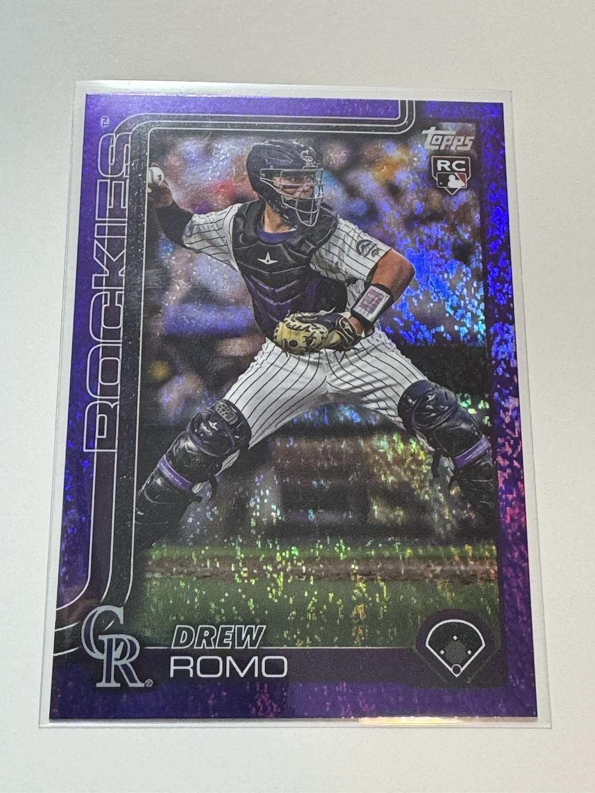 2025 Topps Series 1 Drew Romo RC Purple Holofoil/250 Color Match #296