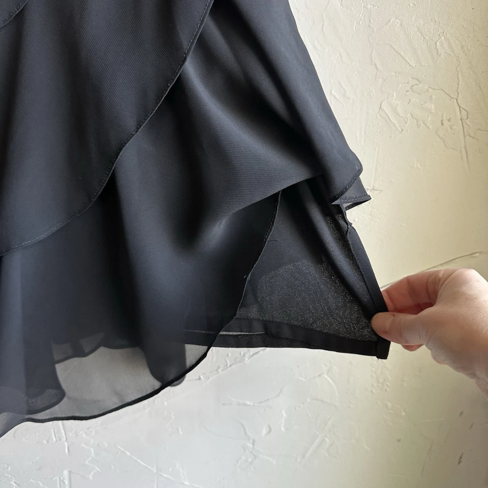 Falda midi Nygard fluida negra de gasa con volantes en capas Y2K Fairycore gótica talla 8 Foto 3 de 4