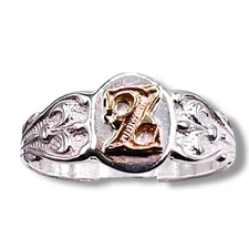 Initial Z Signet 10k Gold Letter Pinky Baby 925 Sterling Silver Ring SZ 3.75