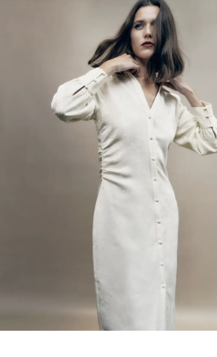 White Zara Blouse Jurk ZARA JACQUARD SHIRT CREAM/ECRU DRESS 9082