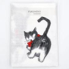 Japanese Cotton Tenugui Tapestry Hand Towel Bento Cloth Curly-tailed cat 35"x13"