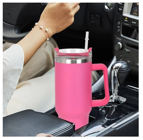 40oz Rose Stainless Steel Vacuum Insulated Tumbler Travel Mug with Straw Handle - Picture 5 of 9
