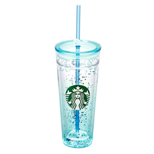 Starbucks Whale Sequin Pendant Gradient Blue Double wall Glass Straw Cup Tumbler - Picture 4 of 11