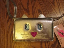 LUV BETSEY JOHNSON "LBONTOWN" SILVER CAT Wallet On A String / Phoneholder  NWT 