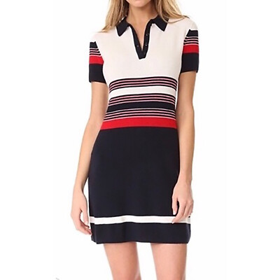 Rag & Bone Krista Stripe Polo Sweater Knit Dress Wool Black Red Cream White S