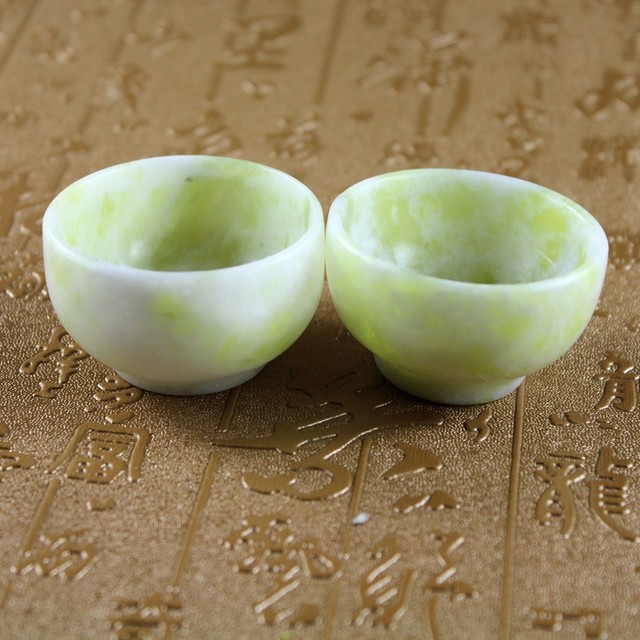 Chinese hand carved Jade Tea CupsA Pair Natural Jade small Tea Bowls
