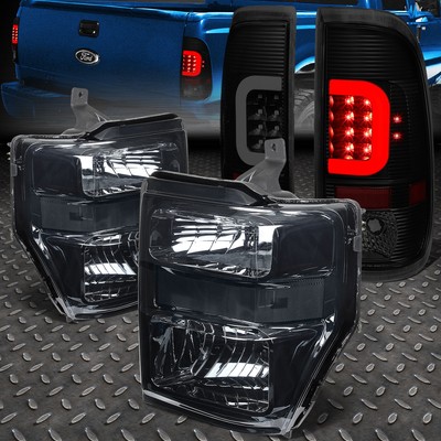 LED BAR FIT 2008-2010 FORD SUPER DUTY CHROME TAIL LIGHT+CLEAR SIGNAL HEADLIGHT