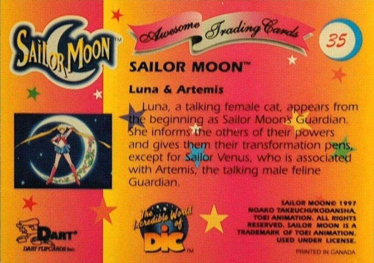 Luna & Artemis Cats Vintage Sailor Moon Trading Card DIC # 35 TOEI