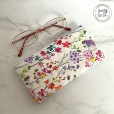 Handmade Glasses Case Soft Padded Spectacle Pouch Wild Flowers on White Fabric