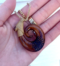 Genuine Koa Wood Hawaiian Jewelry Fish Hook Pendant Choker/Necklace 45024