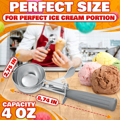 4 Oz Stainless Steel Ice Cream Scoop with Trigger - #8 Christmas Stainless Steel - 第 2/9 張圖片