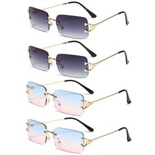 4Pair Unisex Metal Frame Rimless Classic Fashion Sunglasses for Men Women Ladies