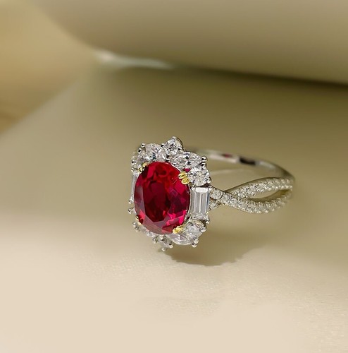 3ct High Jewelry Lab Created Ruby Ring, 18K Gold Vermeil, Exquisite & Elegant - Picture 8 of 13