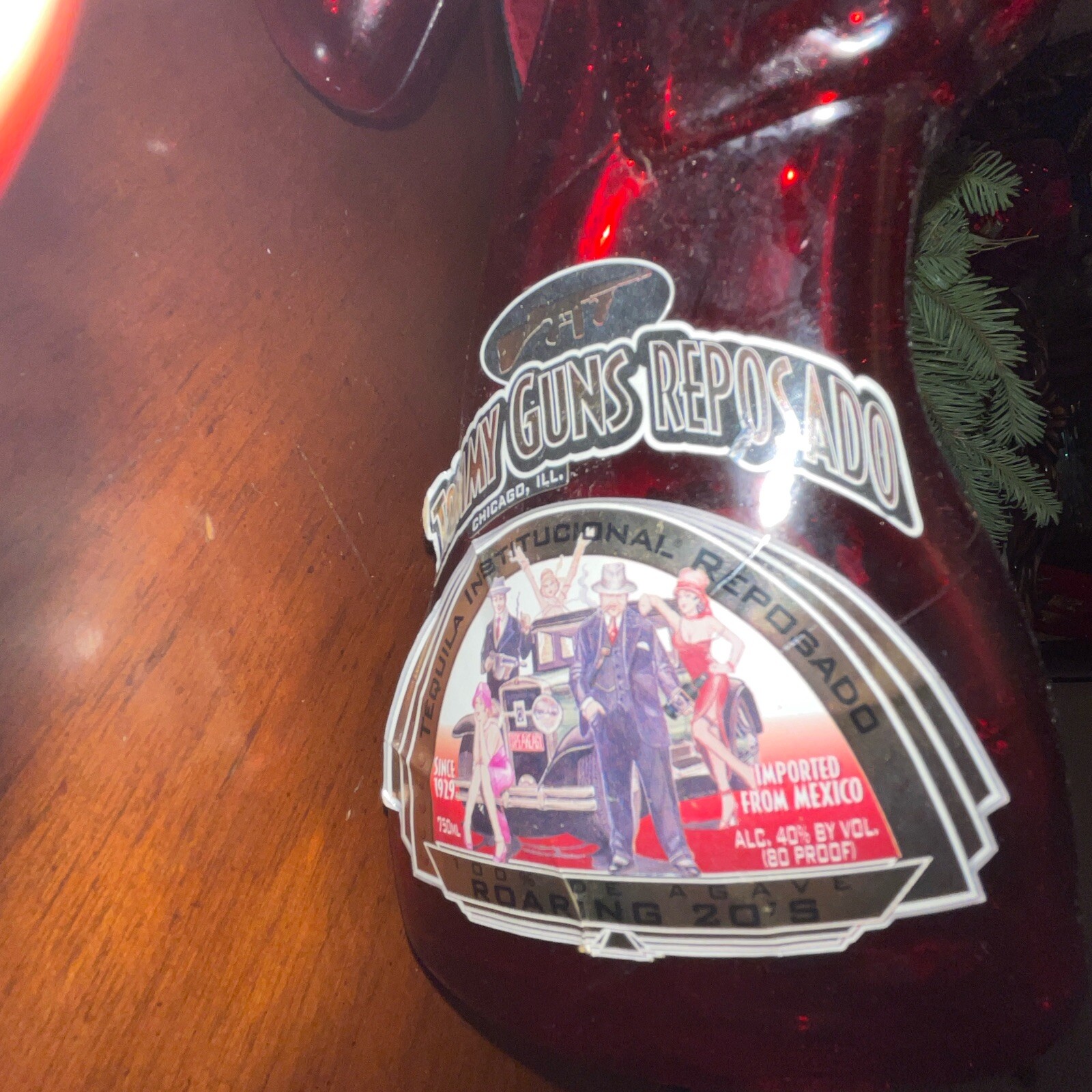 BAR MAN CAVE Tommy Guns Reposado Decorative Tequila GLASS Bottle RED