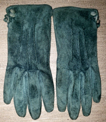 MERONA dark green PIG SUEDE WOMENS WINTER GLOVES one size NICE!
