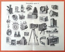 Photographische Apparate I+II Zeiss Voigtländer Görz  Holzstich von 1896 Foto