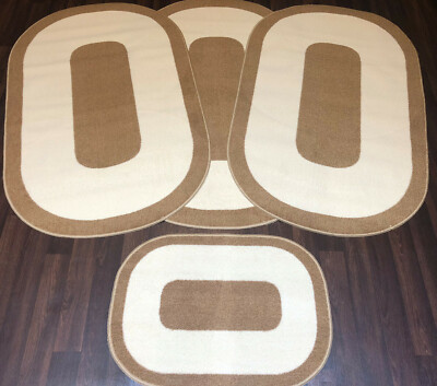 RÖMISCHE WASCHBARE ZIGEUNERMATTEN 4-TEILIGES SET NEU GEDRUCKTES SCHALTUNG DESIGN BEIGE