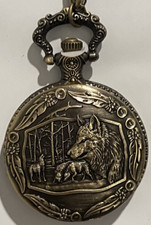 Vintage Bronze Wolf Quartz Pocket Watch Steampunk New Fast ship