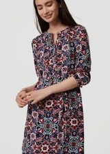 Ann Taylor LOFT Dress Womens Small Blue Red Floral Tie Waist Long Sleeve
