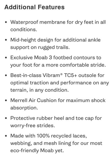 MERRELL WOMENS MOAB 3 MID J035850 GRANITE/MARINE WATERPROOF HIKING BOOT SIZE 9.5 - Picture 9 of 11
