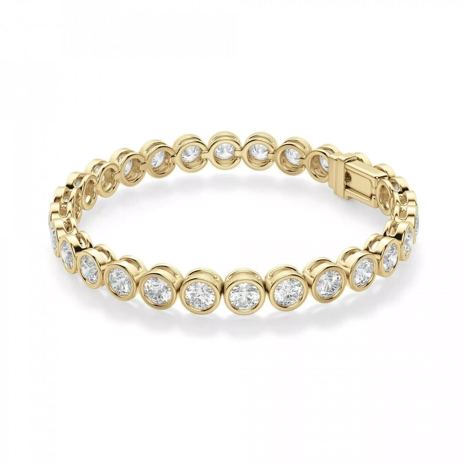 10 Ct Round Moissanite Bezel Tennis Bracelet 14K Yellow Gold Plated