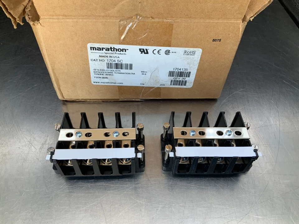 (20) Marathon 1704-SC Barrier Terminal Blocks 30a Bare Wire, 75a w/Proper Wire - Image 3 of 3