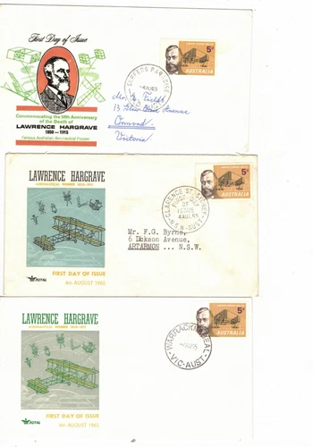 Australia 1965 5d Hargraves on FDCs,cds WARRACKNABEAL Vic etc  (3 Covers)
