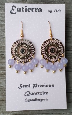 Eutierra Semi-Precious Quartzite Earrings Are Hand Crafted In USA Lavender 2''