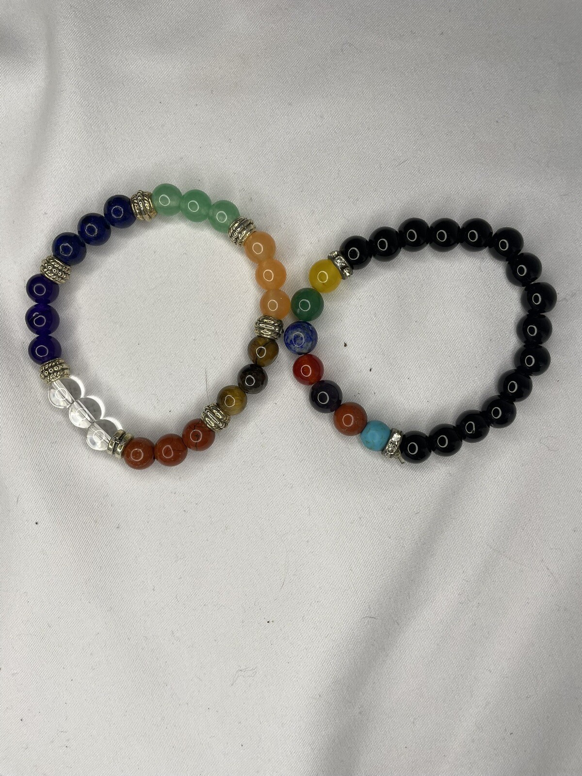 Set of 2 Chakra Bracelets – Natural Gemstone Beaded Healing Energy Yoga Jewelry